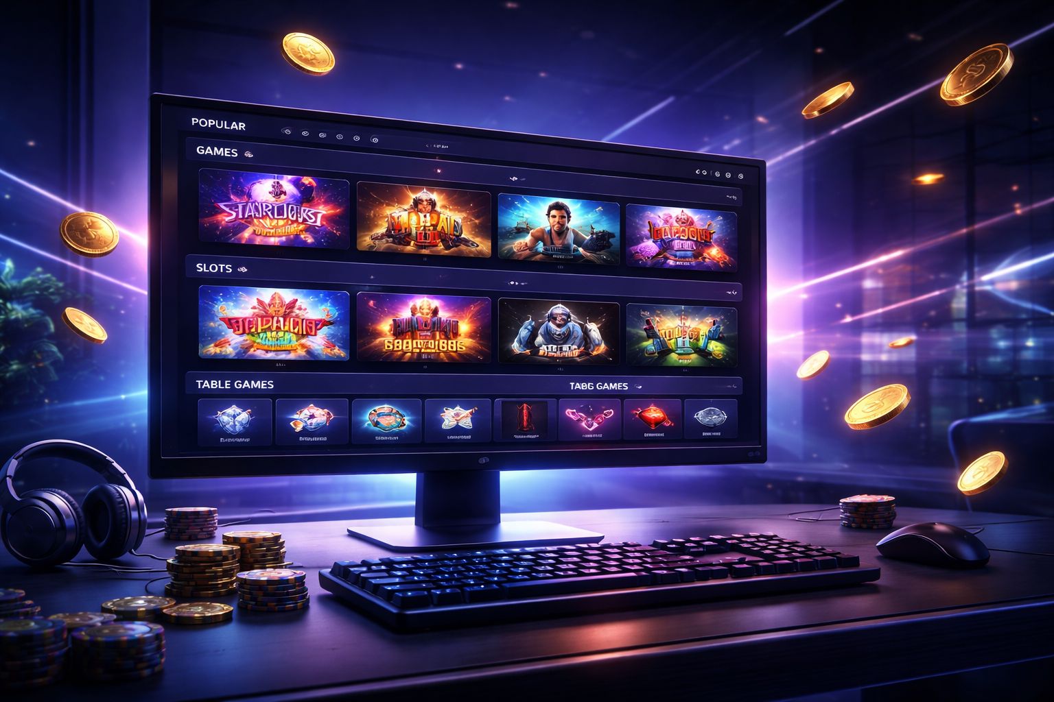 Interfaz moderna mostrando una amplia selección de juegos de BetonWin organizados en un lobby digital ordenado