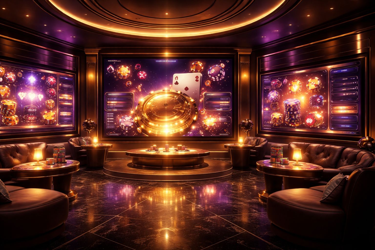 Ambiente de juego elegante con pantalla digital temática de BetonWin, paneles de interfaz brillantes y elementos inspirados en casino
